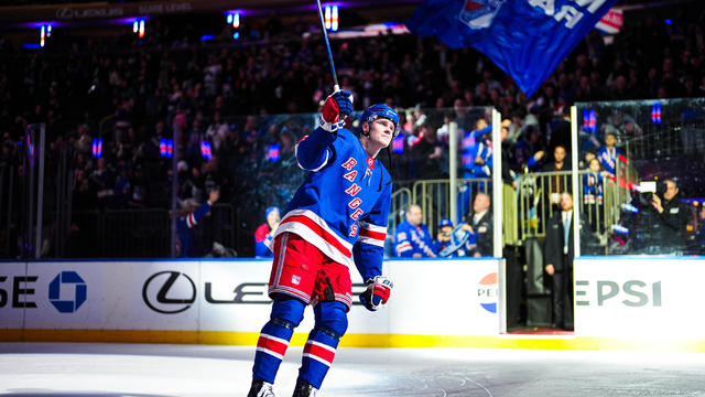 Kaapo Kakko #24 of the New York Rangers is named first star of the game in a 4-3 win against the Montreal Canadiens at Madison Square Garden on November 30, 2024 in New York City. 