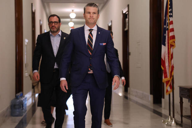 Vice President-Elect JD Vance On Capitol Hill For Lawmaker Meetings With Defense Secretary Nominee Pete Hegseth 