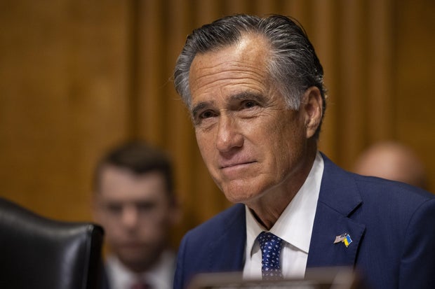 Sen. Mitt Romney speaks during a hearing of the Senate Foreign Relations Committee in Washington on May 21, 2024.