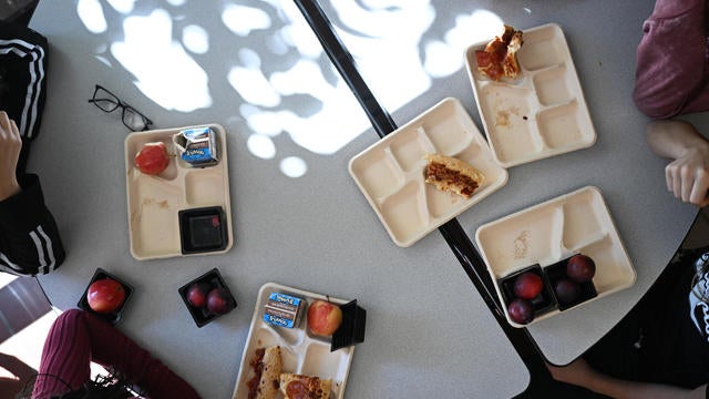 Students pick up their lunch at the schools cafeteria 