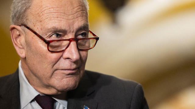 Senate Majority Leader Chuck Schumer speaks during a press conference with newly-elected Democratic Senators Andy Kim and Adam Schiff in Washington DC,  on December 10, 2024. 