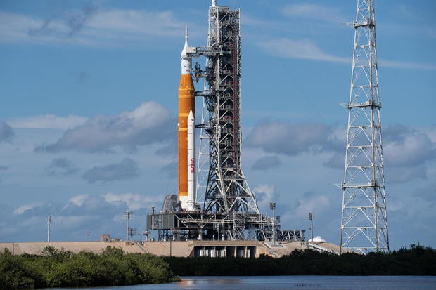 NASA's Space Launch System rocket on launch pad 