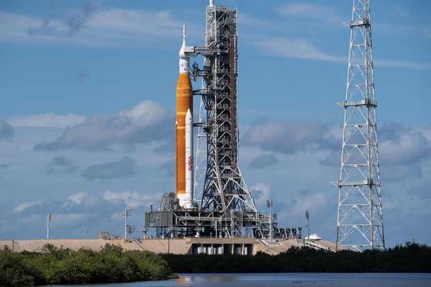 NASA's Space Launch System rocket on launch pad