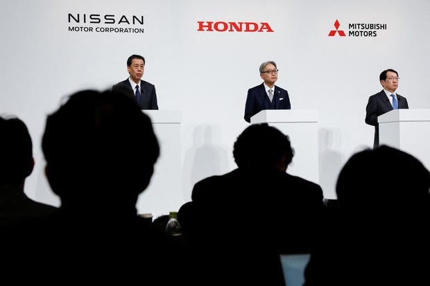 Honda, Nissan and Mitsubishi Motors hold a joint press conference on their merger talks 