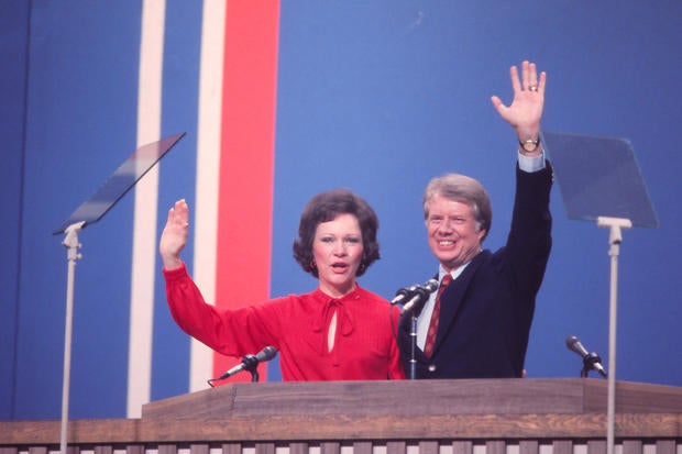 Jimmy & Rosalynn Carter Wave To The Crowd 