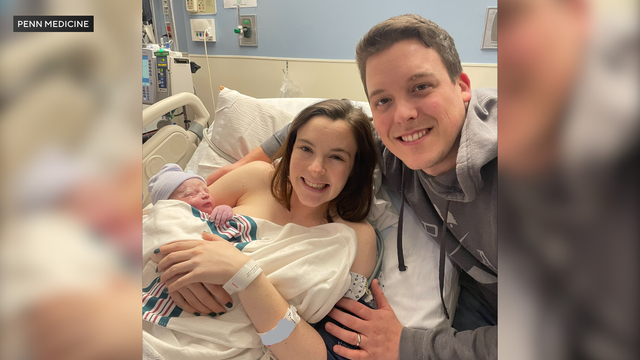 Jenna and Ryan Mahoney with their son Callum Patrick, born on New Year's Day at Pennsylvania Hospital 