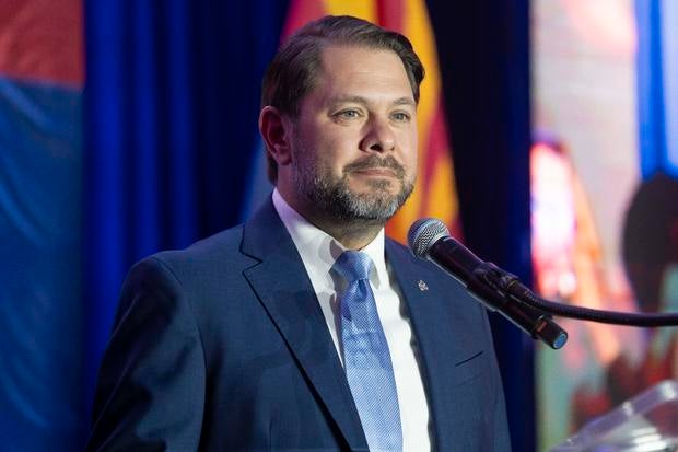 Rep. Ruben Gallego speaks in Phoenix, Arizona, on Nov. 5, 2024. 