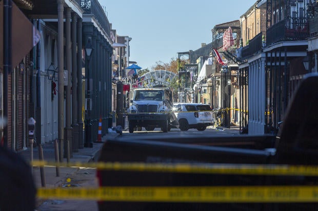 Police checkpoints on and around Bourbon Street, after a vehicle plowed into New Year crowds at a tourist district local authorities said in New Orleans, Louisiana, United States on January 1, 2025. 