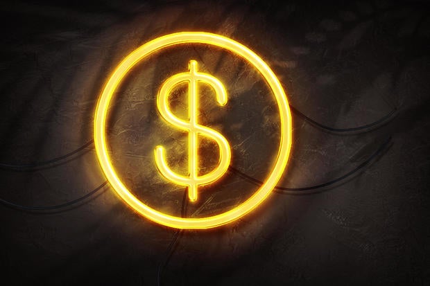 dollar sign in light neon style 