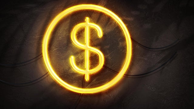 dollar sign in light neon style 