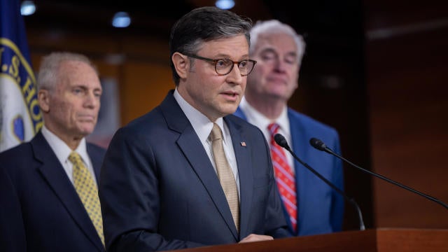 Speaker of the House Mike Johnson speaks to the press during a press conference with other members of House Republican leadership in Washington, DC on January 7, 2025. 