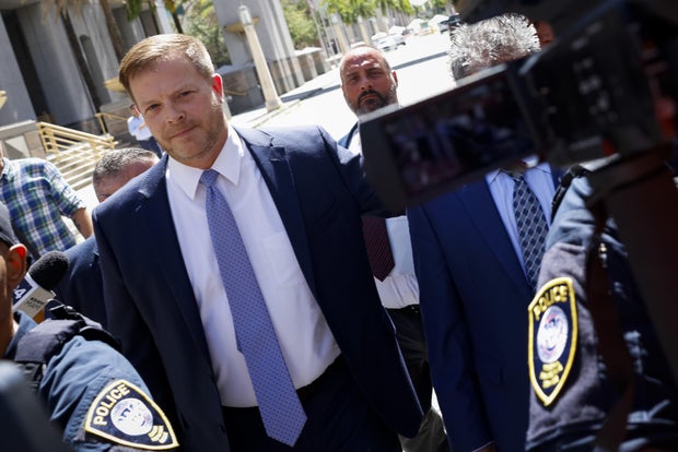 Attorney John Irving leaves the James Lawrence King Federal Justice Building on July 31, 2023, in Miami, Florida.