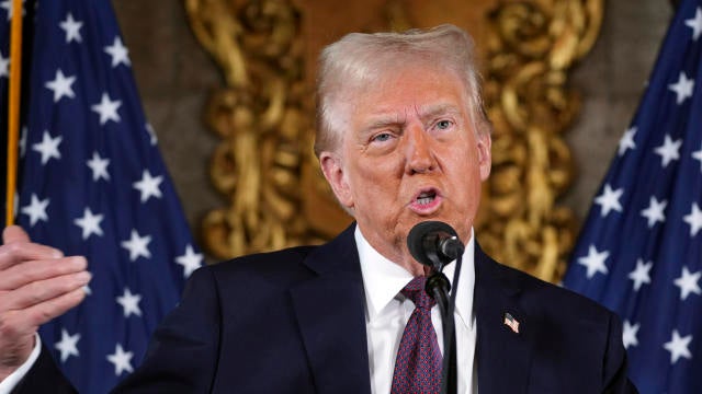 President-elect Donald Trump speaks during a news conference at Mar-a-Lago, Tuesday, Jan. 7, 2024, in Palm Beach, Florida. 