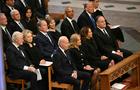 President Joe Biden, First Lady Lady Jill Biden, Vice President Kamala Harris, Second Gentleman Doug Emhoff, former President Bill Clinton, former Secretary of State Hillary Clinton, former President George W. Bush, his wife Laura Bush, former President Barack Obama, President-elect Donald Trump and his wife Melania Trump attend the State Funeral Service for former US President Jimmy Carter at the Washington National Cathedral in Washington, DC, on January 9, 2025. 