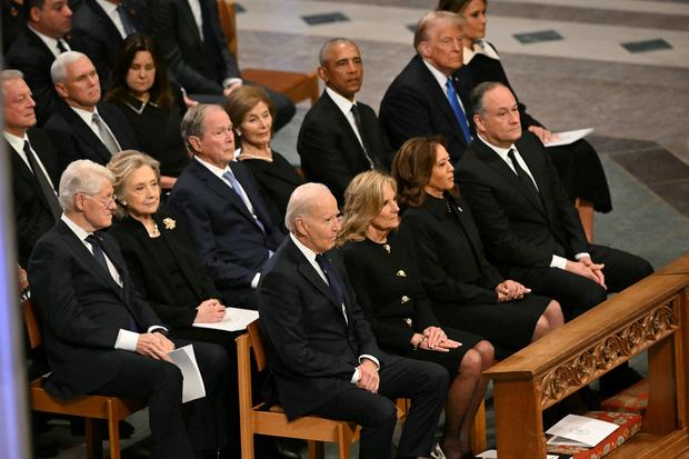 President Joe Biden, First Lady Lady Jill Biden, Vice President Kamala Harris, Second Gentleman Doug Emhoff, former President Bill Clinton, former Secretary of State Hillary Clinton, former President George W. Bush, his wife Laura Bush, former President B 