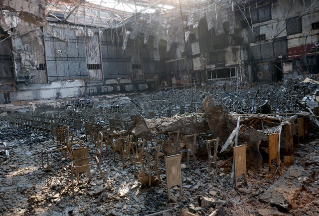 The auditorium at the Eliot Arts Magnet Academy is seen Jan. 10, 2025, after being destroyed by the Eaton Fire in Altadena, California. 