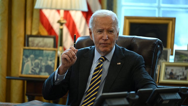 President Biden speaks during a briefing on the federal response to the Los Angeles wildfires in the Oval Office of the White House on Friday, Jan. 10, 2025.