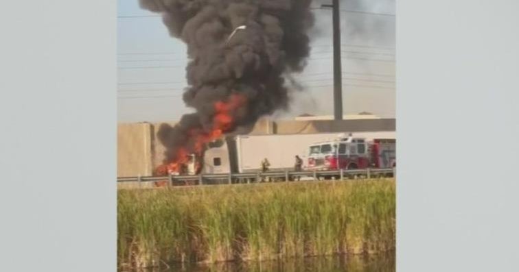 Fiery crash involving truck in Miramar