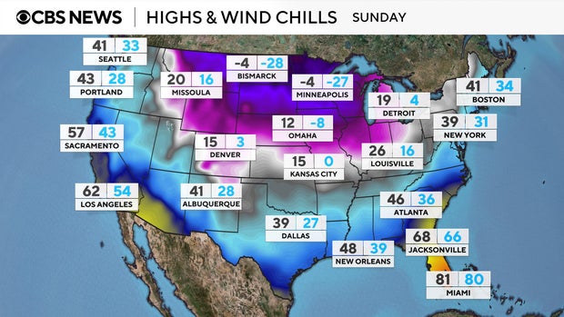 Map shows forecast high temperatures and wind chill for Sunday, January 19, 2025.old.jpg