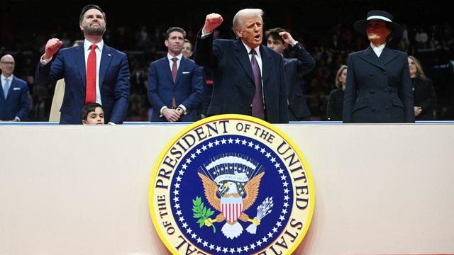 President Trump and Vice President JD Vance during the inaugural parade inside Capital One Arena in Washington, D.C., on Jan. 20, 2025. 