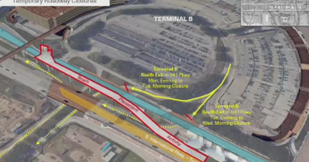 Terminal B construction at DFW Airport leads to several road closures - CBS Texas