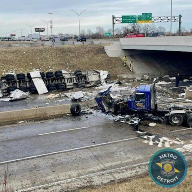 Semi-truck overturns on I-94 near Detroit Metro Airport