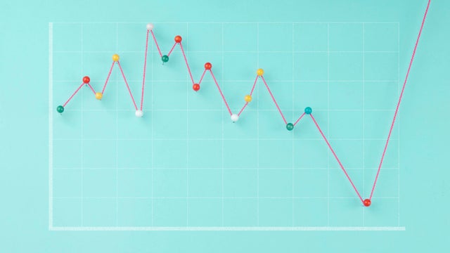 Statistical financial graph predicting economic growth on a blue background. 