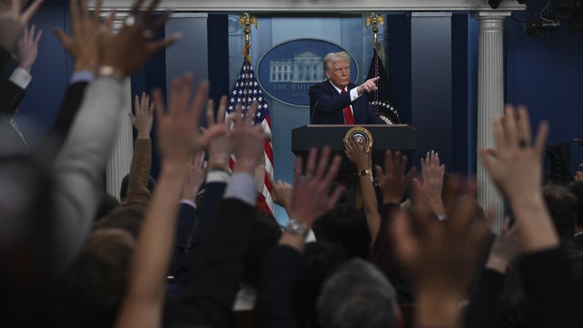 President Donald Trump holds a press conference  at the White House