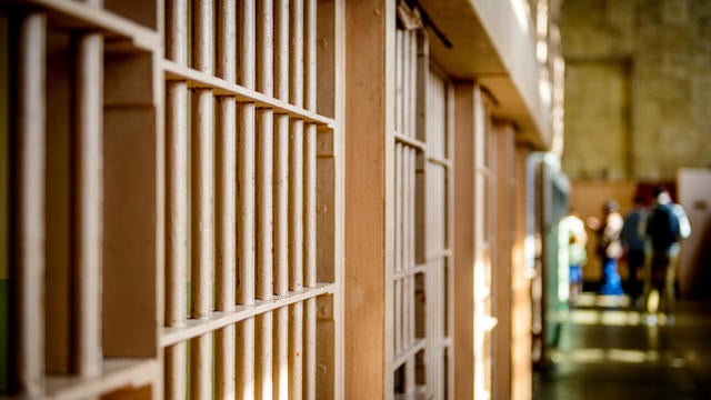 Through the prison cell bars at Alcatraz 