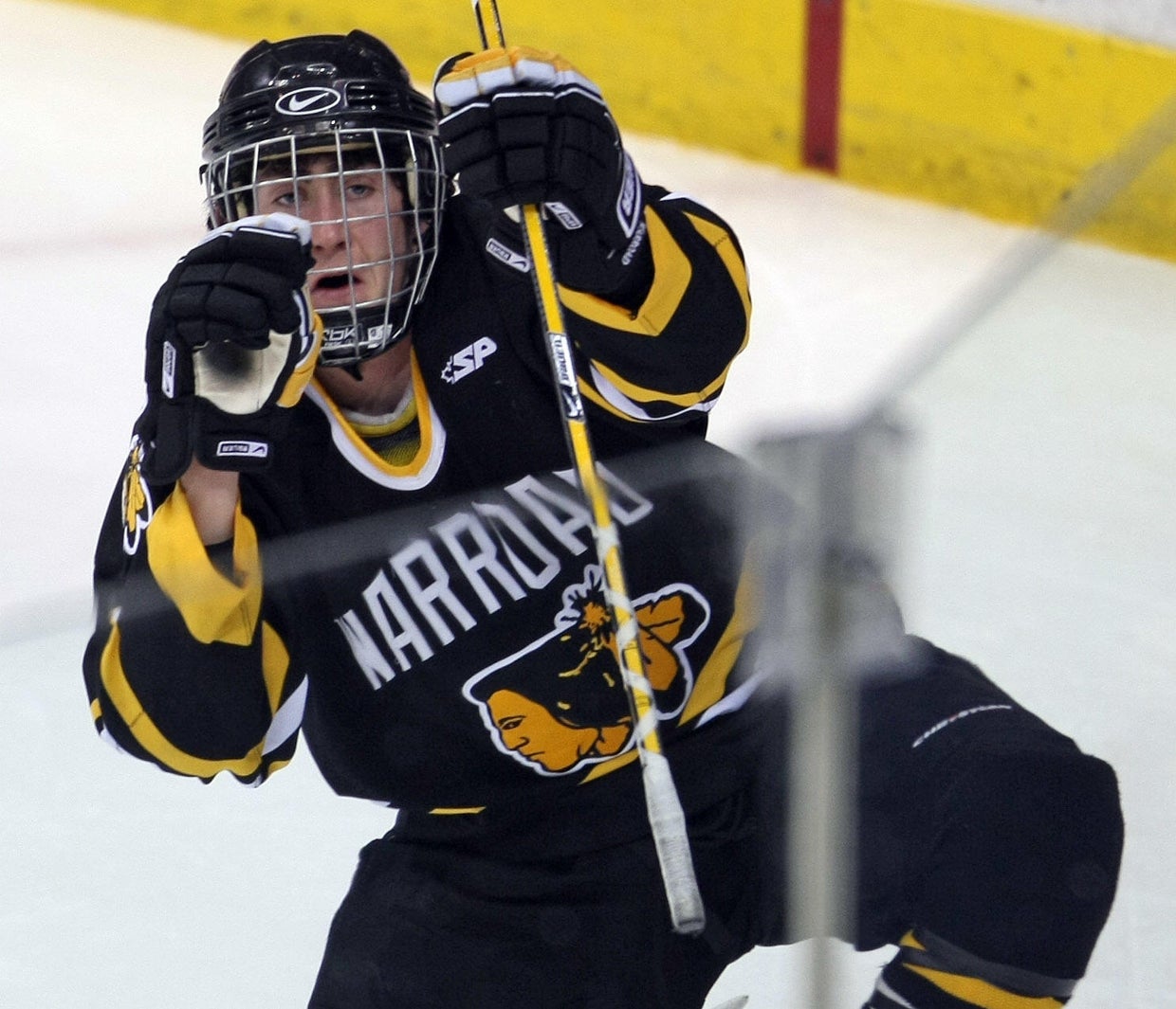 BRUCE BISPING ‚Ä¢ bbisping@startribune.com St. Paul, MN.,, Friday, 3/13/2009] Boys State Hockey Tournament, Class A, Warroad vs St. Cloud Cathedral.  (left to right)  Warroad's Brock Nelson celebrated his 2nd period goal against St. Cloud Cathedral. 