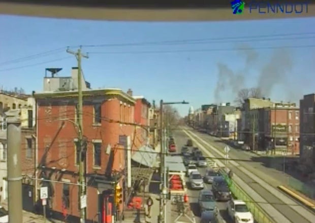 Smoke seen from tire fire at Girard Avenue and Frankford Avenue