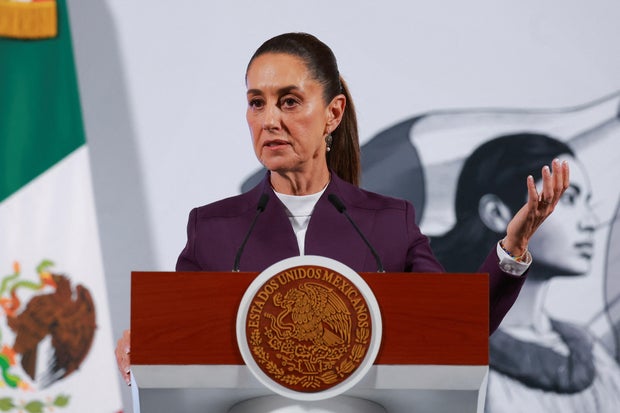 Mexican President Claudia Sheinbaum holds a press conference to announce response to U.S. tariffs in Mexico City