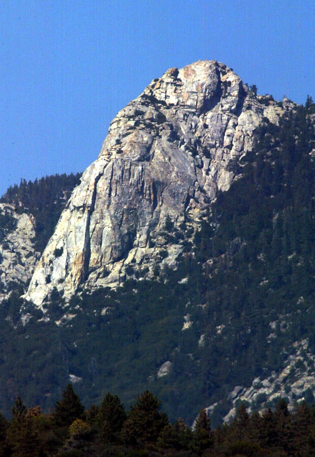 Tahquitz Peak juts out of a ridge in the San Bernardino Mountains above Idyllwild. 