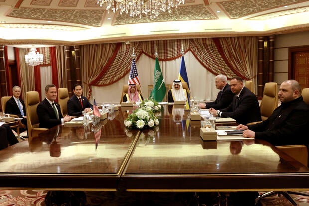 U.S., Saudi and Ukrainian officials hold talks in Jeddah, Saudi Arabia, on March 11, 2025.  