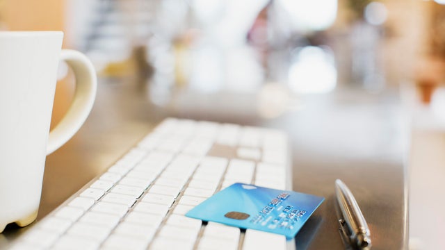 Close up of credit card on keyboard 