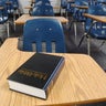 Holy Bible Lying on a Parochial School Desk 