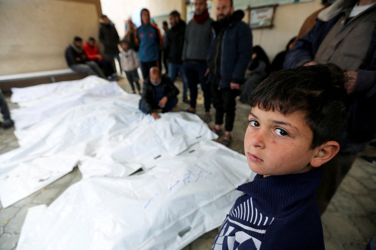 Palestinians mourn loved ones killed in Israeli strikes, in Khan Younis 