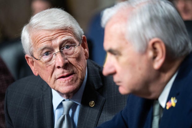 Sen. Roger Wicker, left, and Sen. Jack Reed at a hearing on Thursday, Feb. 27, 2025.