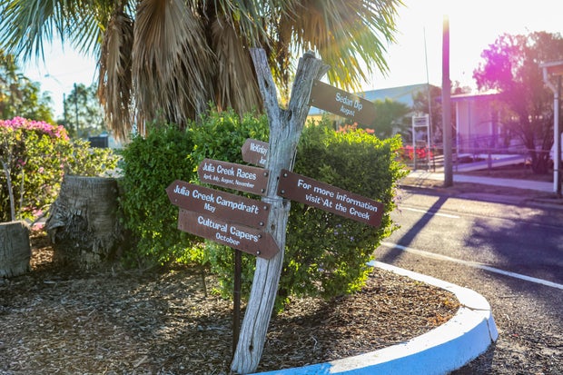 A sign in the main street of Julia Creek, Australia