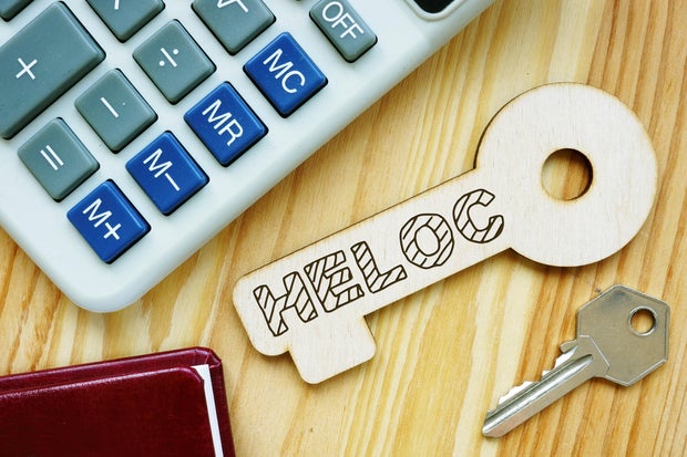 Text sign showing hand written words HELOC 