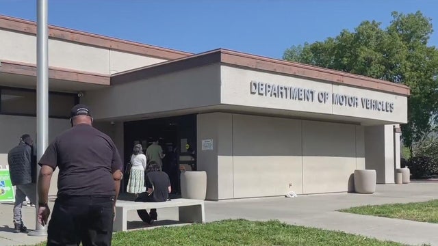 Line outside a Concord DMV office