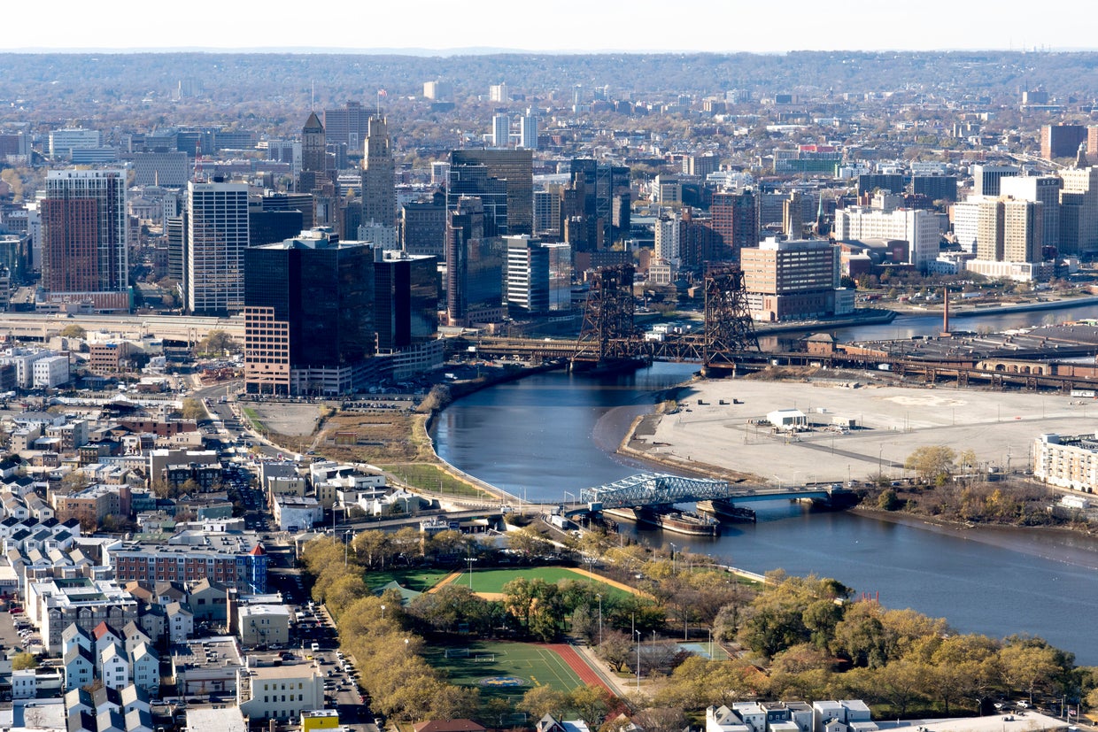 Downtown Newark, New Jersey and Passaic River.