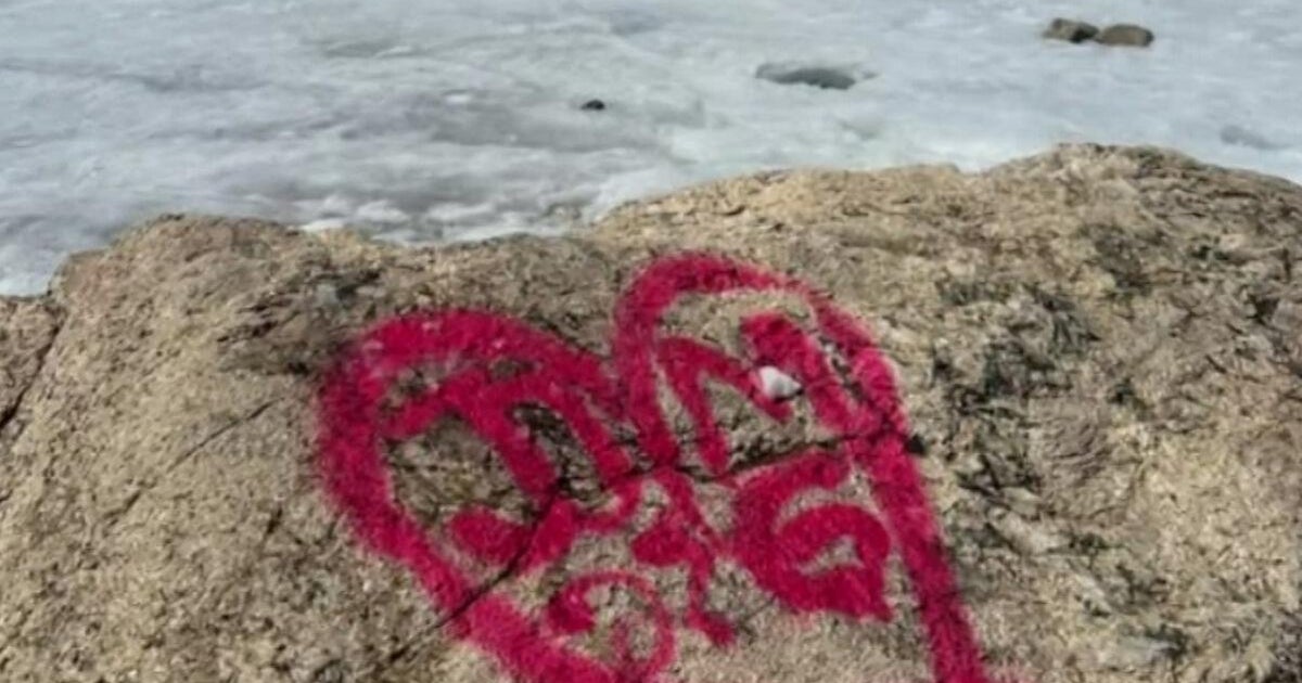 Unknown person spray painted rock at St. Mary's Glacier - CBS Colorado