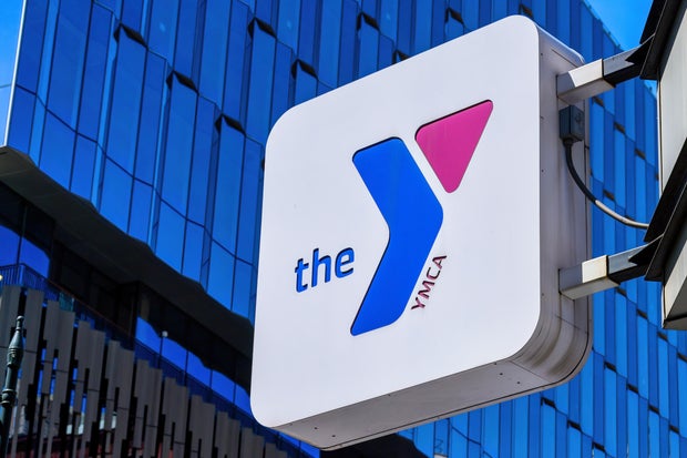 Logo or sign for the YMCA in the downtown district 