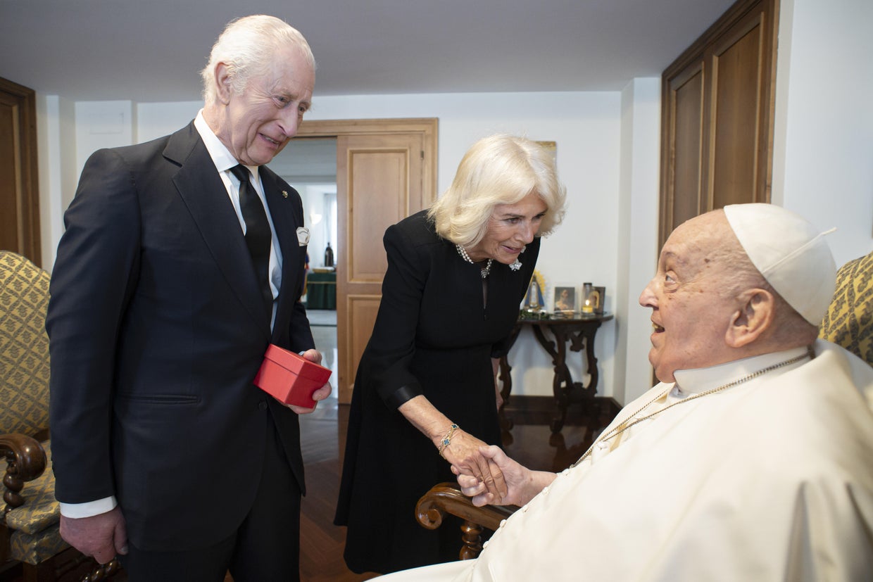 Pope Francis meets with King Charles III of England and his wife Queen Camilla