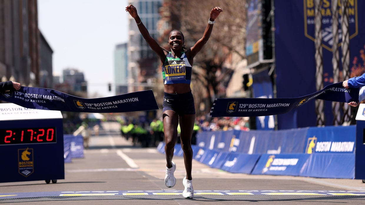 Sharon Lokedi winning the 2025 Boston Marathon Women's division