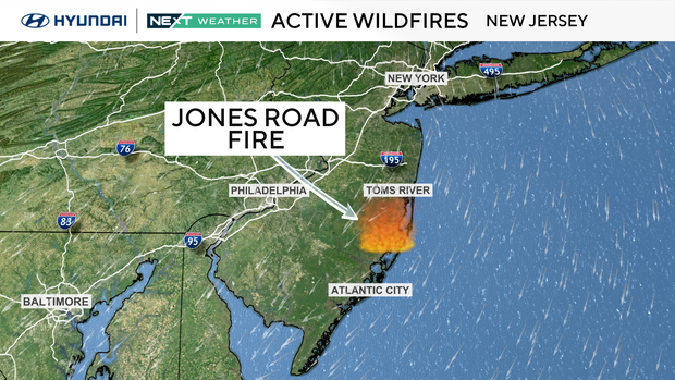 Jones Road fire map in New Jersey 