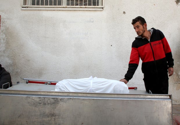 Bodies brought to Al-Aqsa Martyrs Hospital after Israeli attack in Gaza 
