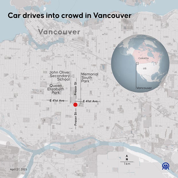 The car leads to the crowd in Vancouver