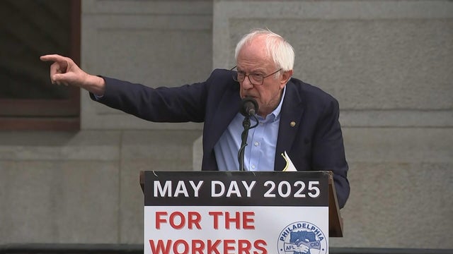 Bernie Sanders speaks at a May Day 2025 event outside City Hall in Philly 